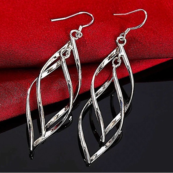 Sterling Silver Twisted Boho Dangle Earrings - Picture 2 of 5